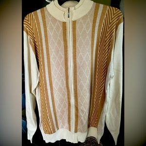 LUXTON Full Zip Up Sweater, Men’s long sleeve, size XL, Tan/Cream color